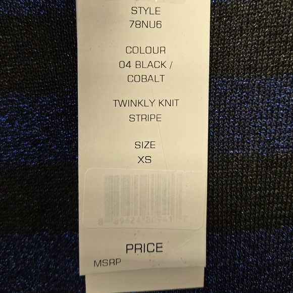 French Connection Twinkly Knit Stripe Black Cobalt Oversized T-shirt XS - Picture 8 of 9